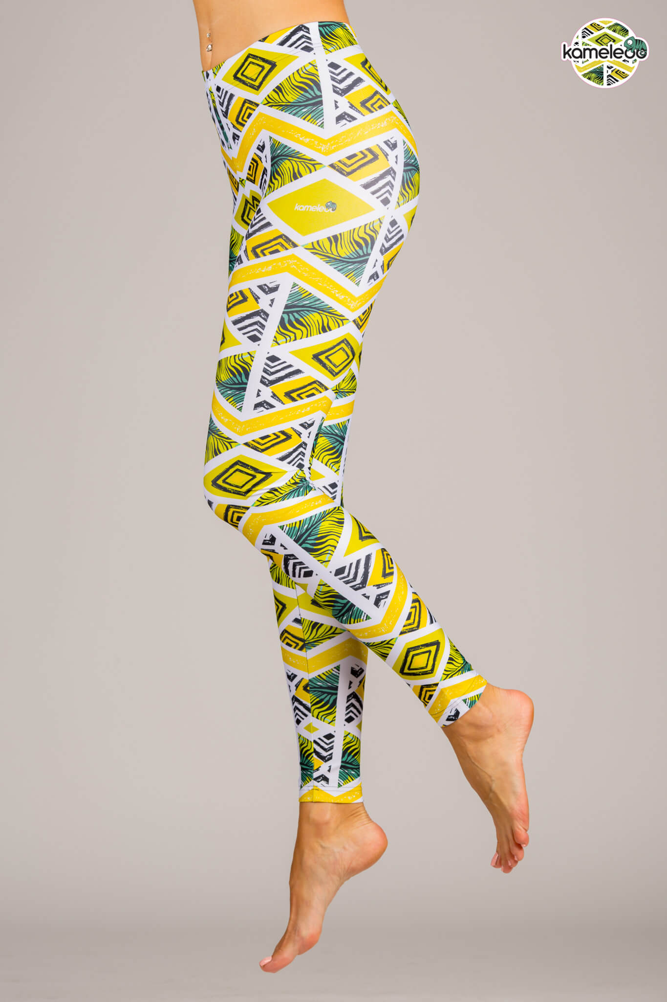 Women's Yellow Jungle Moosaic Leggings - White - Kameleoo.com